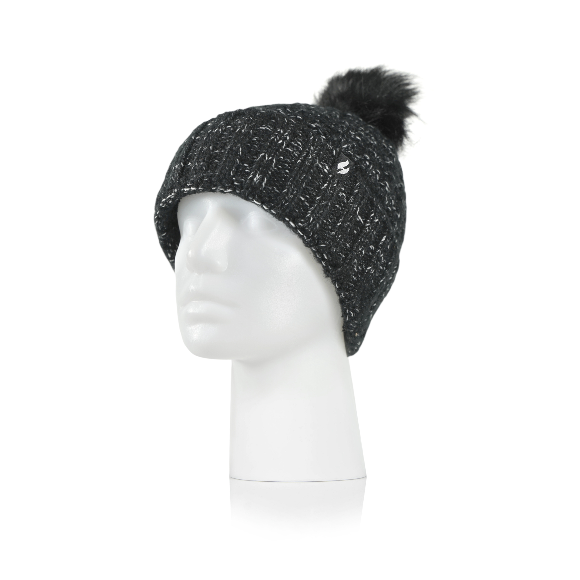 Heat Holders Women's Marseille Rib Rollup Hat Pom Blk One Size